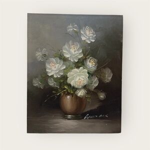 vintage oil painting on board by American artist Robert Cox (1934–2001) floral